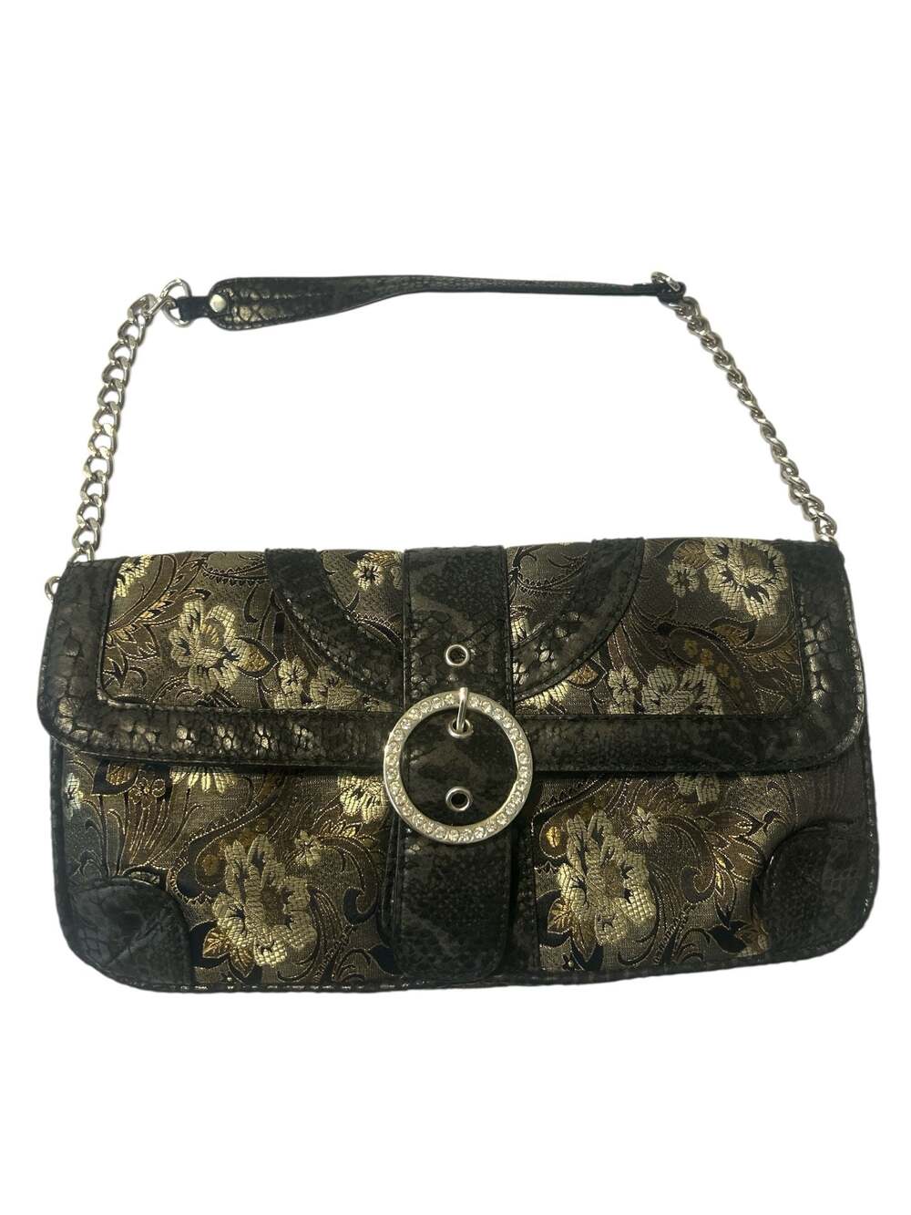 Marlo Black and Gold Floral Brocade Chain Shoulder Bag